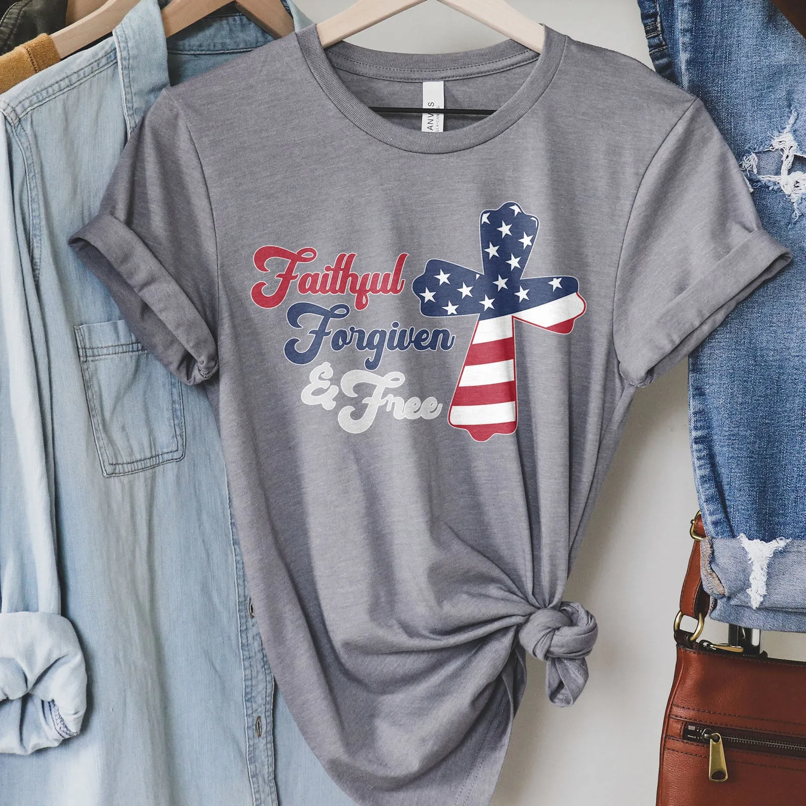 Faithful Forgiven & Free Patriotic Cross Tee