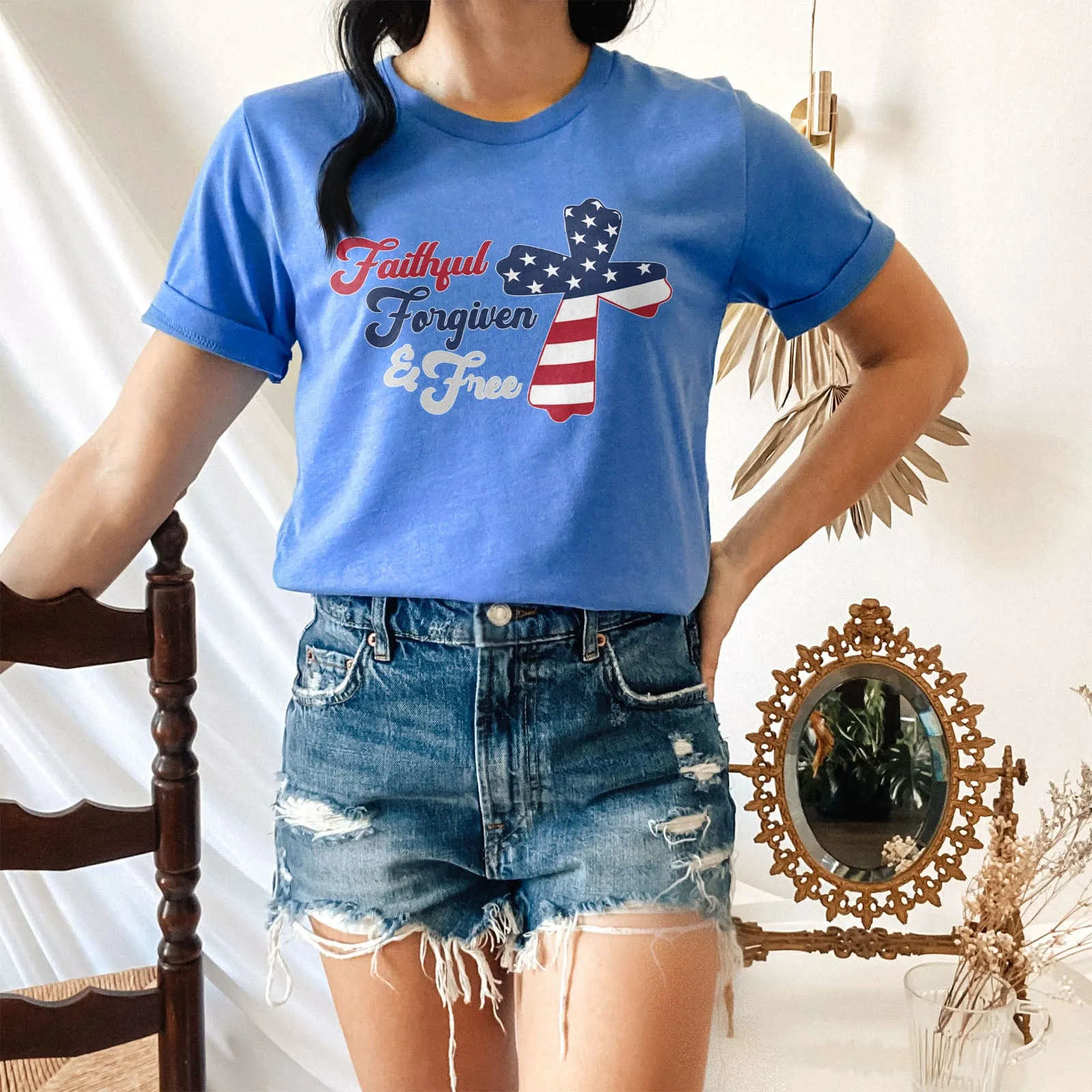 Faithful Forgiven & Free Patriotic Cross Tee