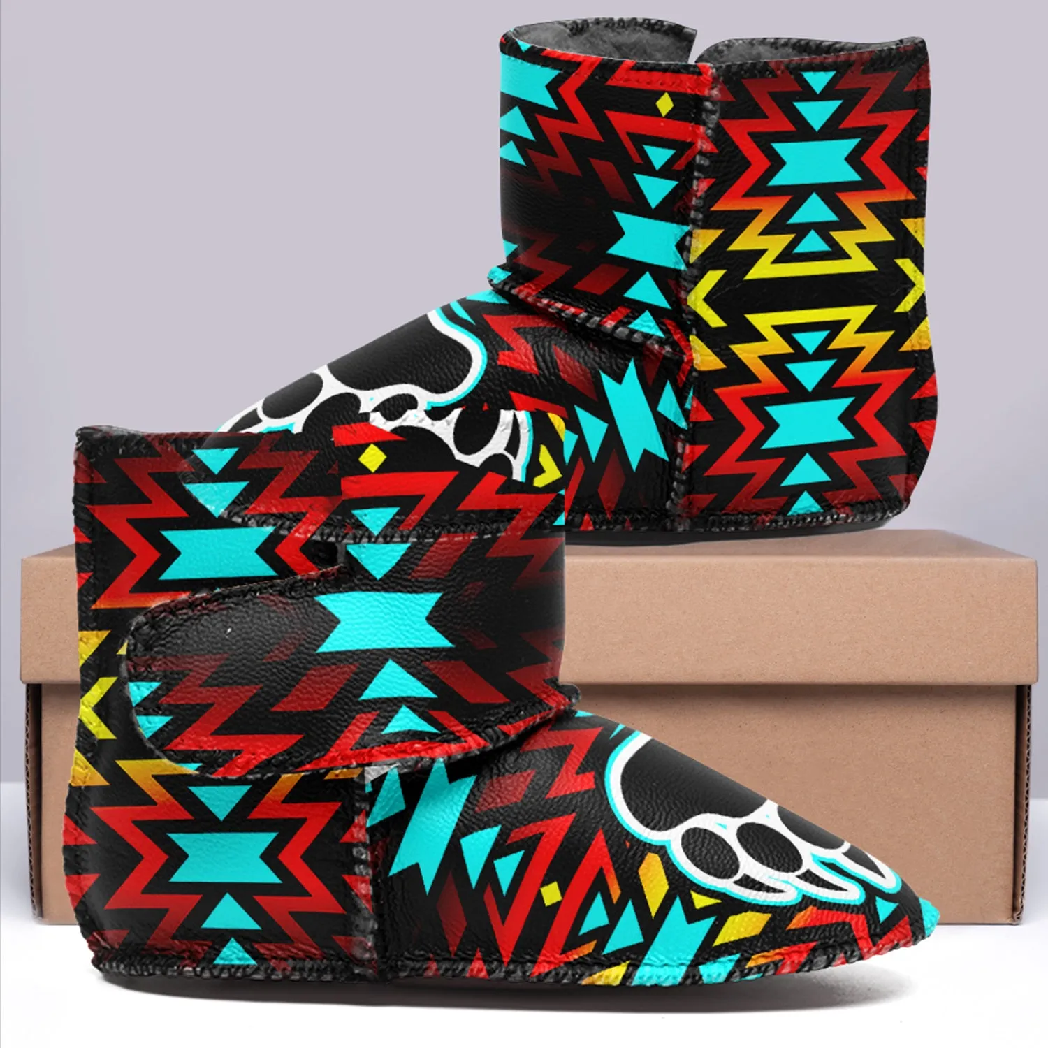 Fire Colors and Turquoise Bearpaw Baby Boots