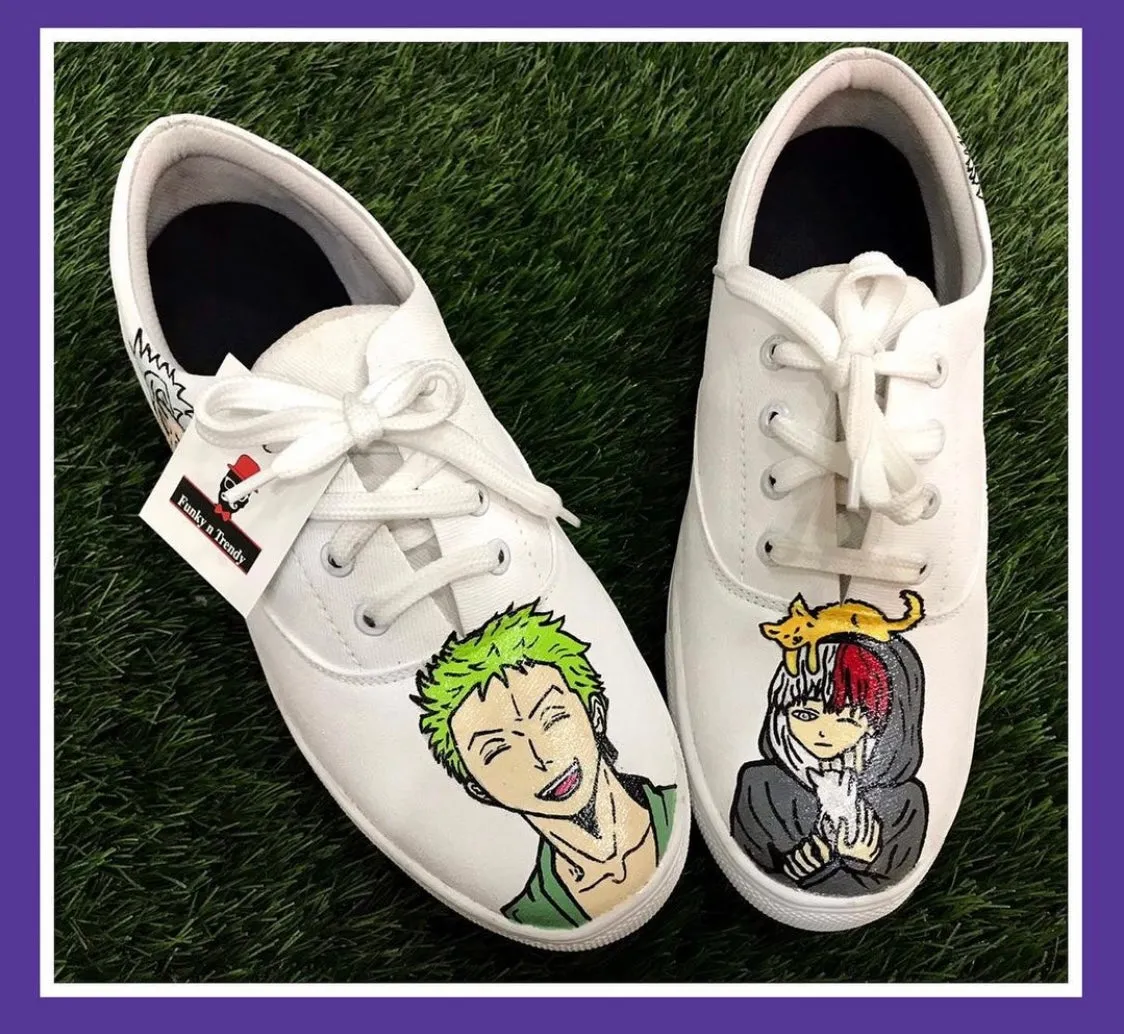 Funky N Trendy hand painted water resistant ANIME theme white casual shoes