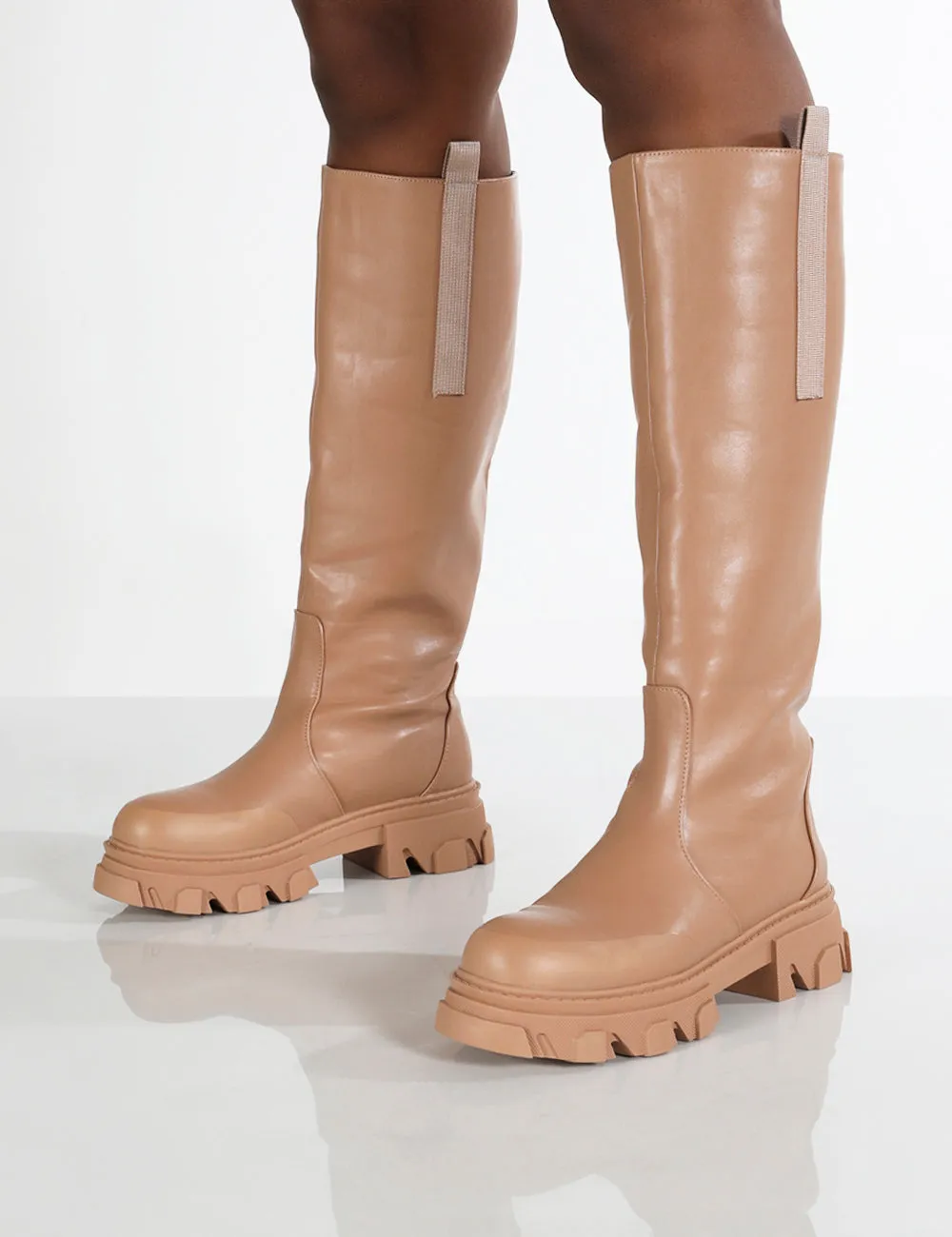 Genius Tan Knee High Chunky Sole Boots