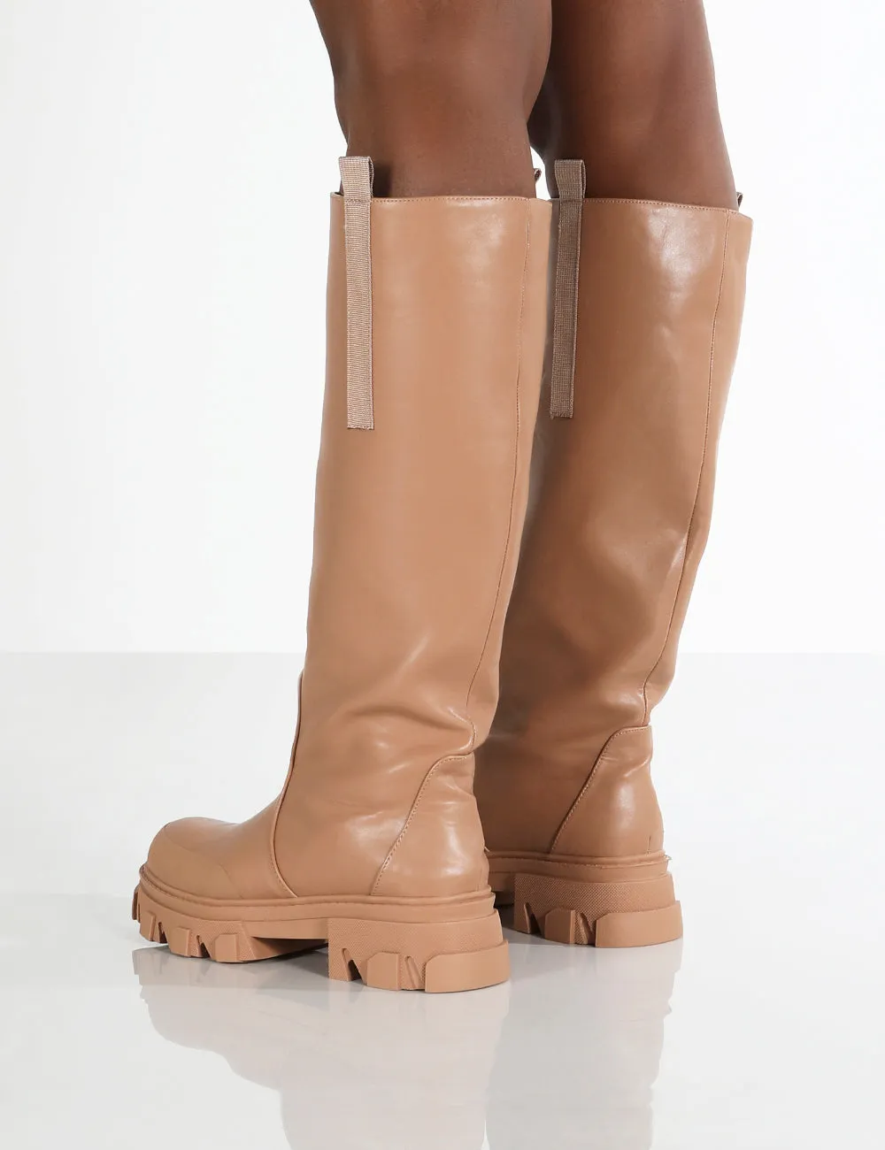 Genius Tan Knee High Chunky Sole Boots