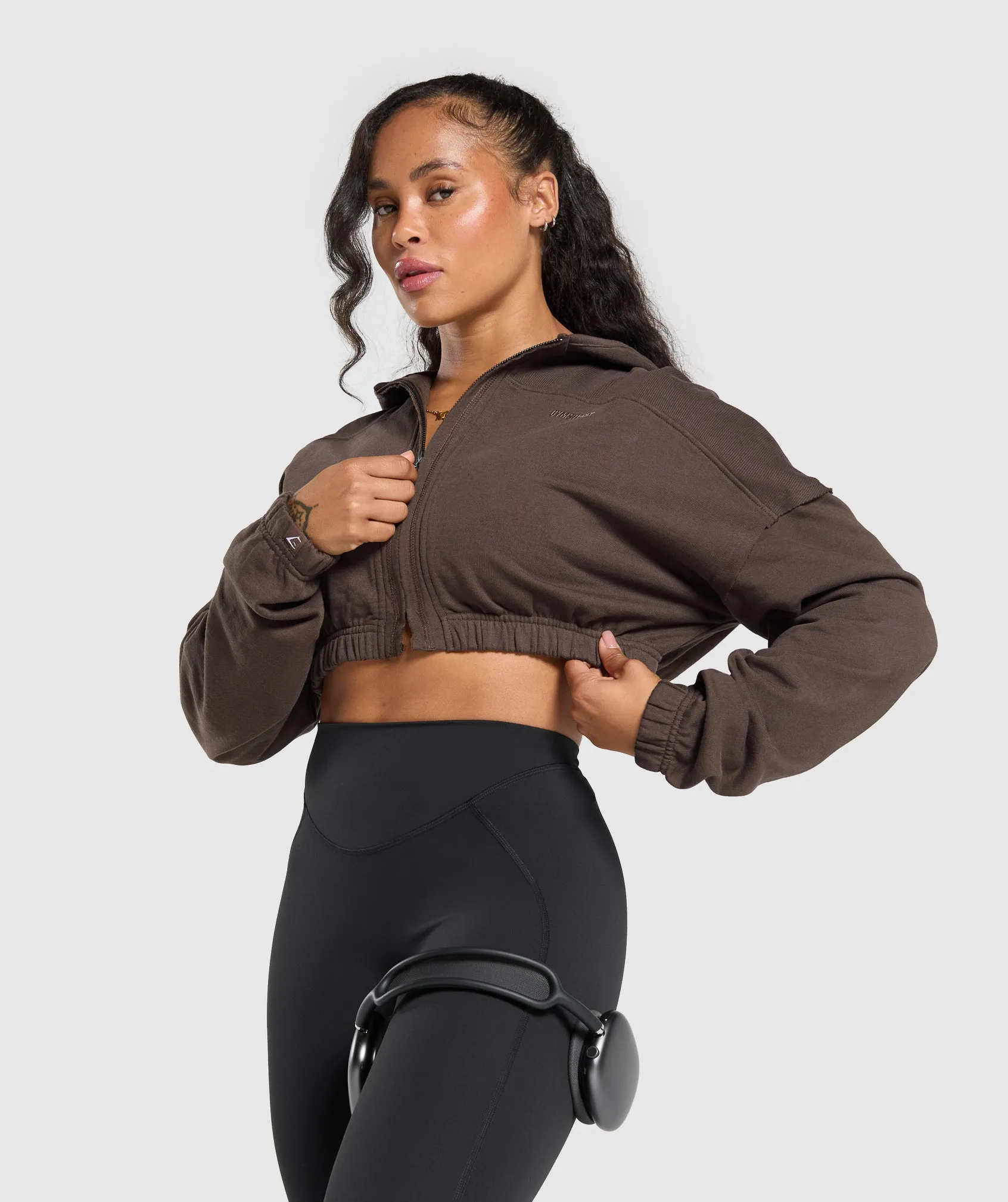 Gymshark Superset Crop Zip Hoodie - Deep Brown