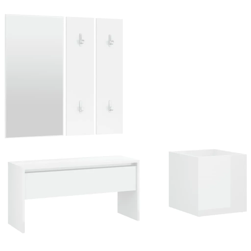 Hallway Furniture Set High Gloss White Engineered Wood