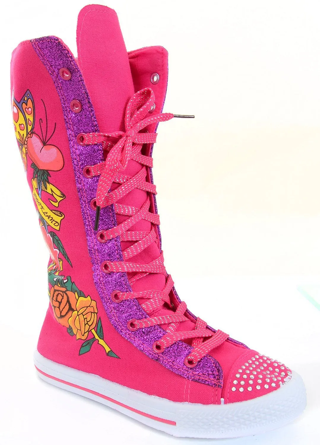 Hearts Butterflies Tattoo Girls Knee High Sneaker Boots Fourever Funky