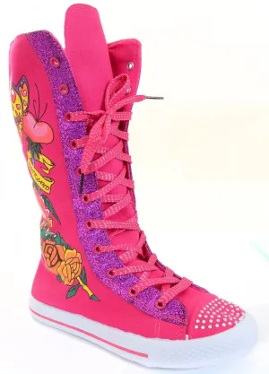 Hearts Butterflies Tattoo Girls Knee High Sneaker Boots Fourever Funky