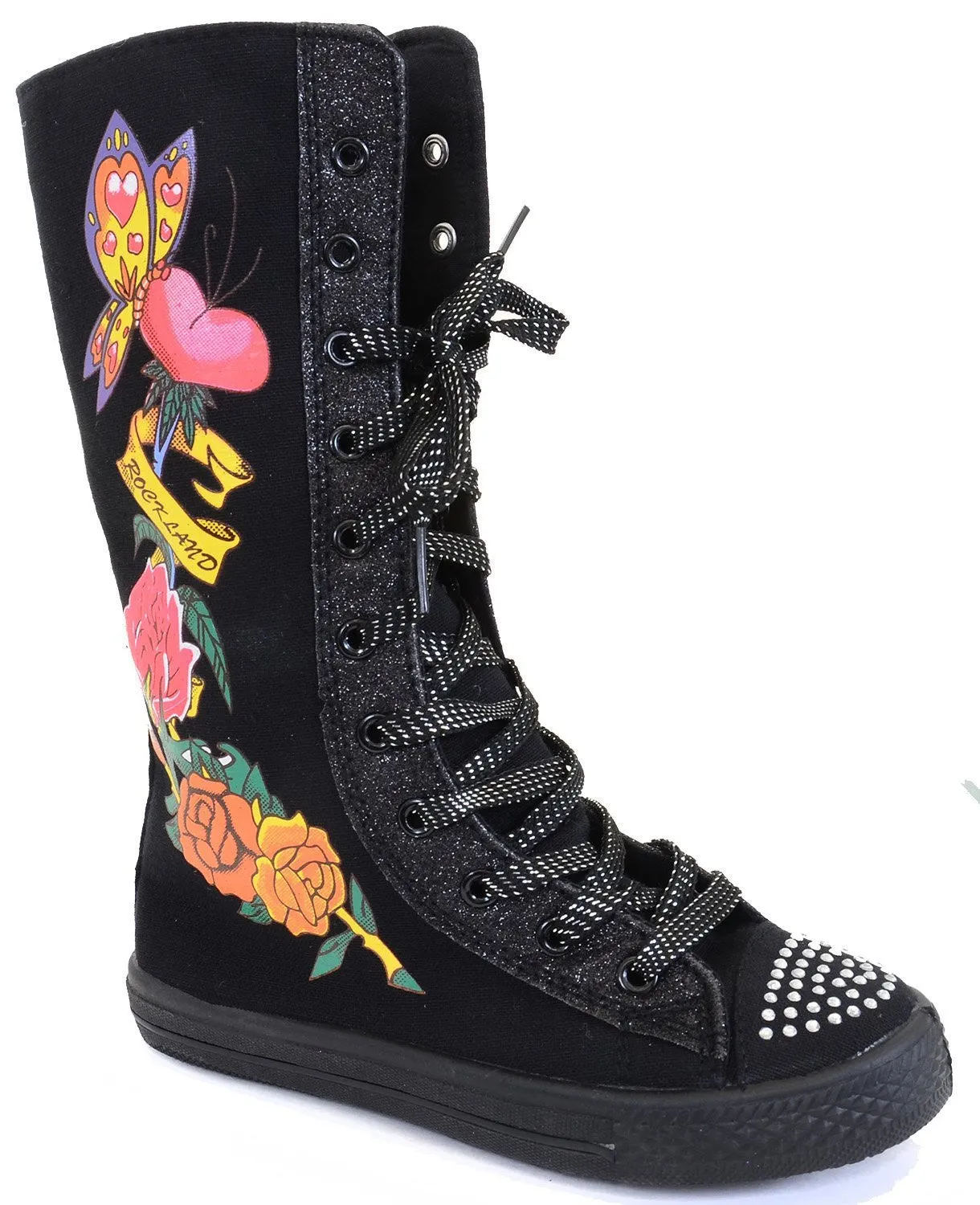 Hearts Butterflies Tattoo Girls Knee High Sneaker Boots Fourever Funky