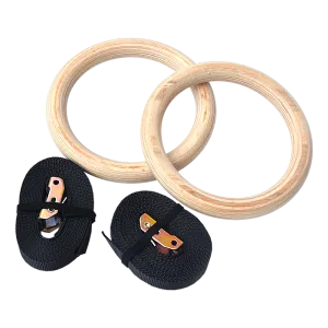 Heavy-Duty 32mm Wooden Gymnastic Rings with Nylon Straps