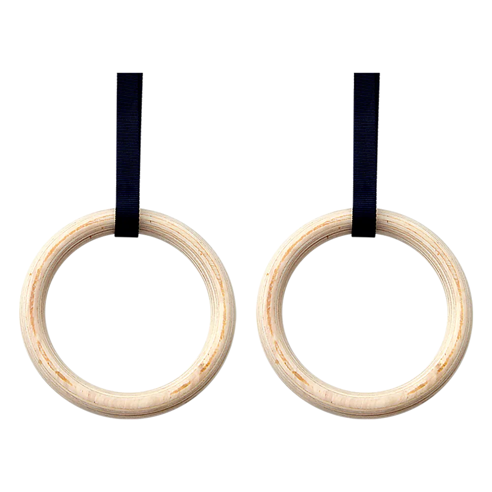 Heavy-Duty 32mm Wooden Gymnastic Rings with Nylon Straps