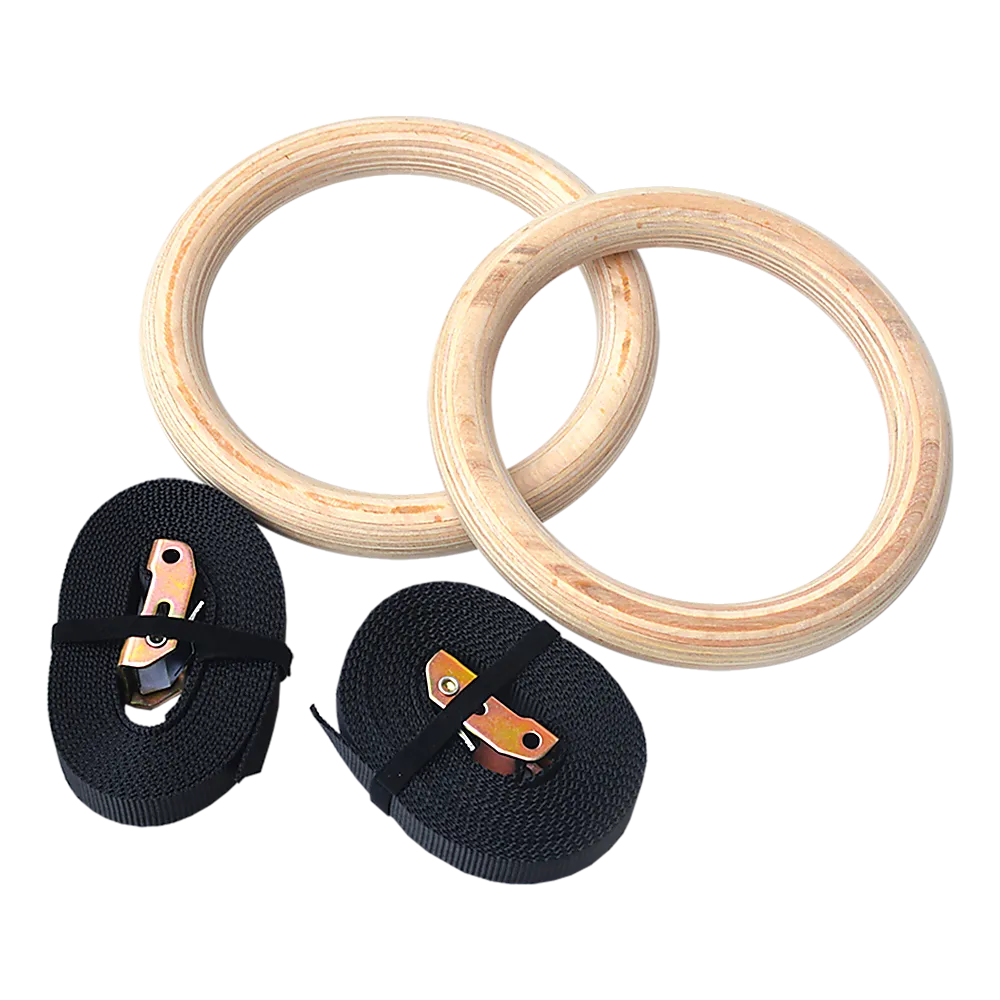 Heavy-Duty 32mm Wooden Gymnastic Rings with Nylon Straps