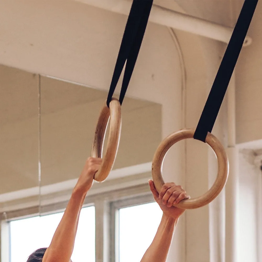 Heavy-Duty 32mm Wooden Gymnastic Rings with Nylon Straps