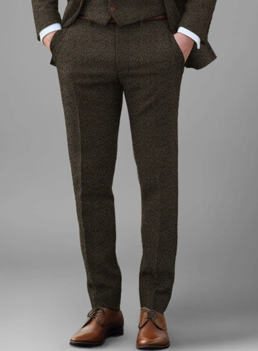 Italian Highlander Army Green Herringbone Tweed Pants