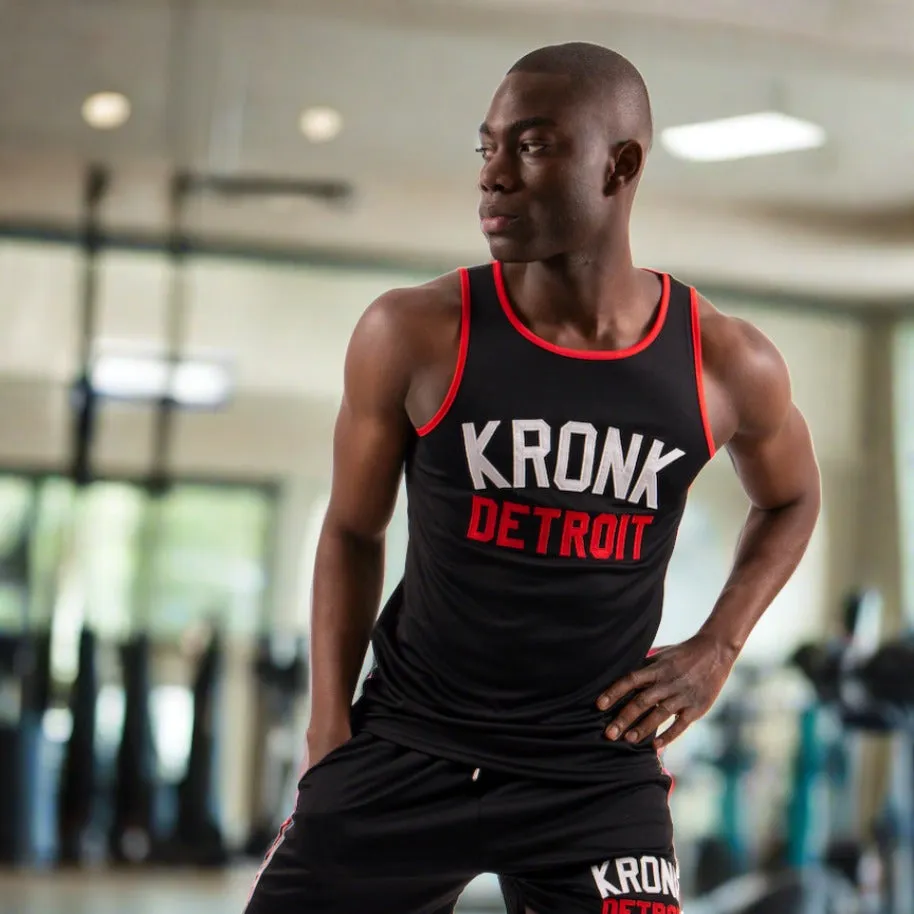 KRONK Iconic Detroit Applique Training Gym Vest Black with red & white logo