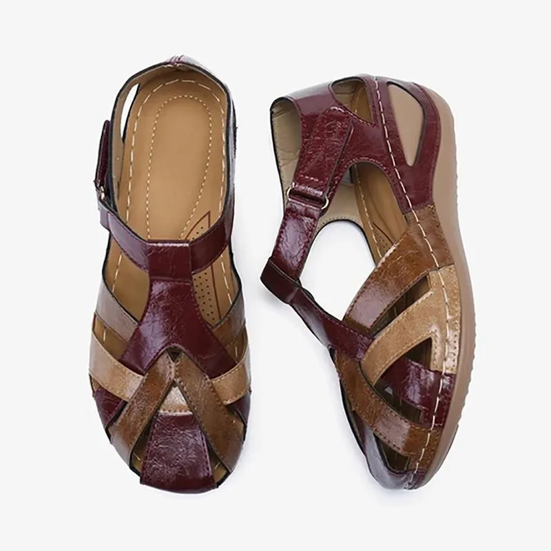 Ladies Retro Round Toe Cross Buckle Sandals