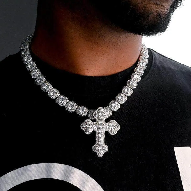 Large Clustered Cross In White Gold