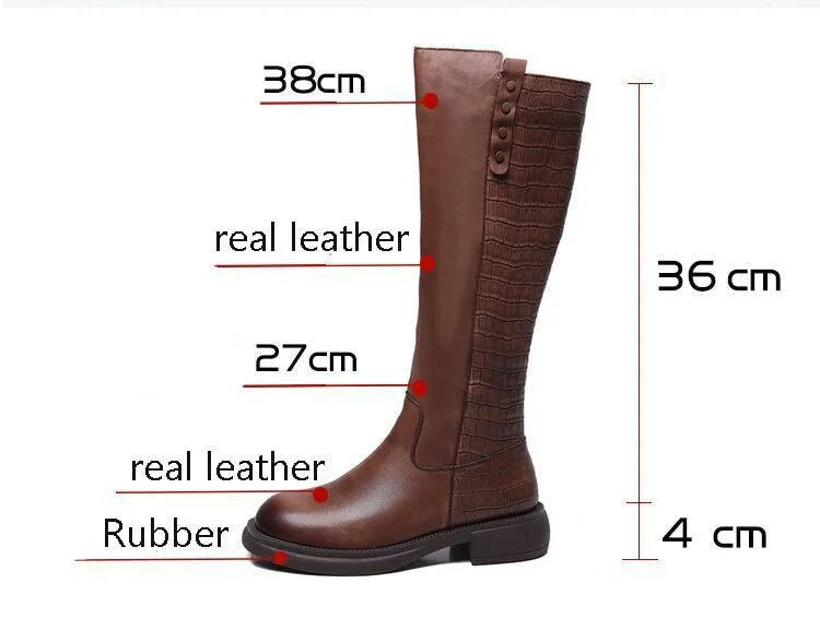 Leather Long Boots Women's Casual Shoes GCSWE2312 Leisure Platform Boots