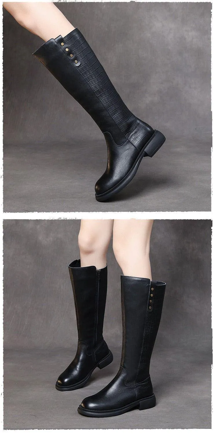 Leather Long Boots Women's Casual Shoes GCSWE2312 Leisure Platform Boots