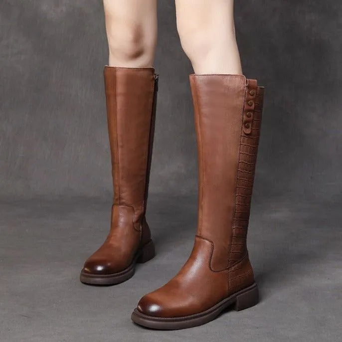 Leather Long Boots Women's Casual Shoes GCSWE2312 Leisure Platform Boots