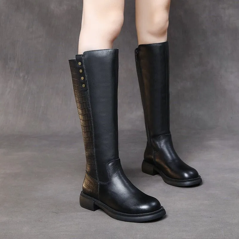 Leather Long Boots Women's Casual Shoes GCSWE2312 Leisure Platform Boots