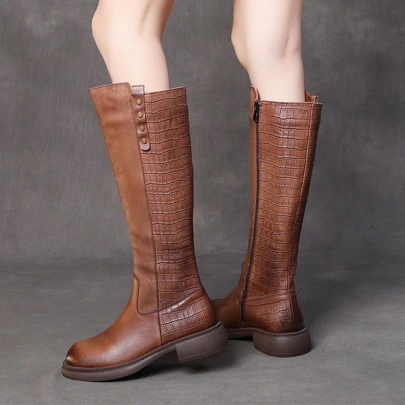 Leather Long Boots Women's Casual Shoes GCSWE2312 Leisure Platform Boots