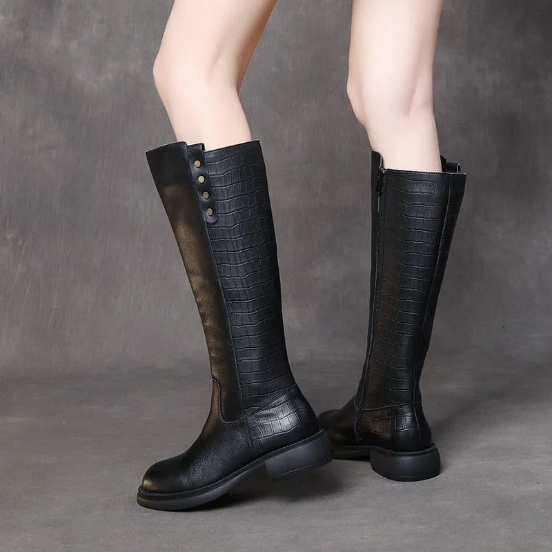 Leather Long Boots Women's Casual Shoes GCSWE2312 Leisure Platform Boots