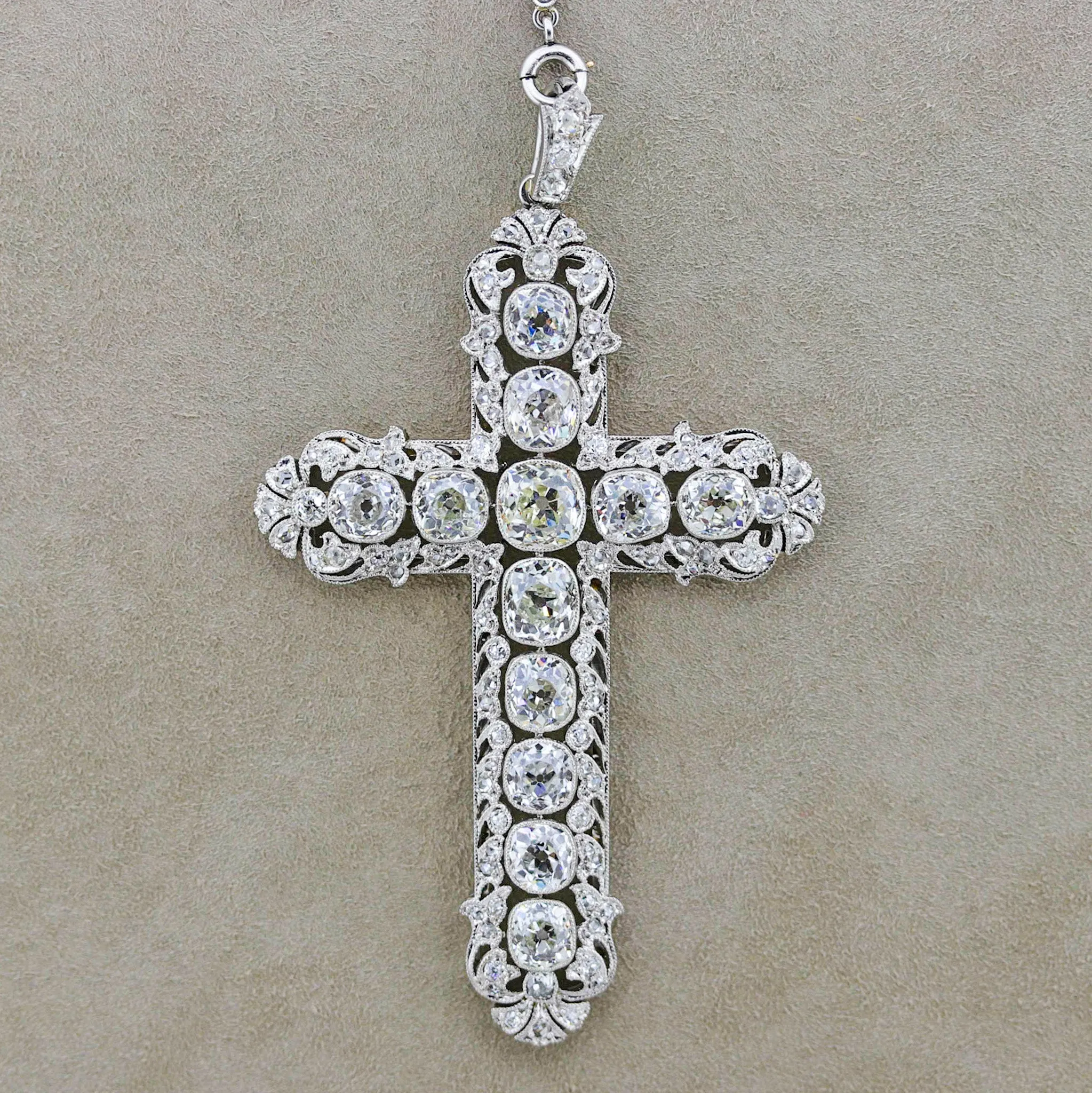 Magnificent Edwardian Diamond Platinum Cross Necklace