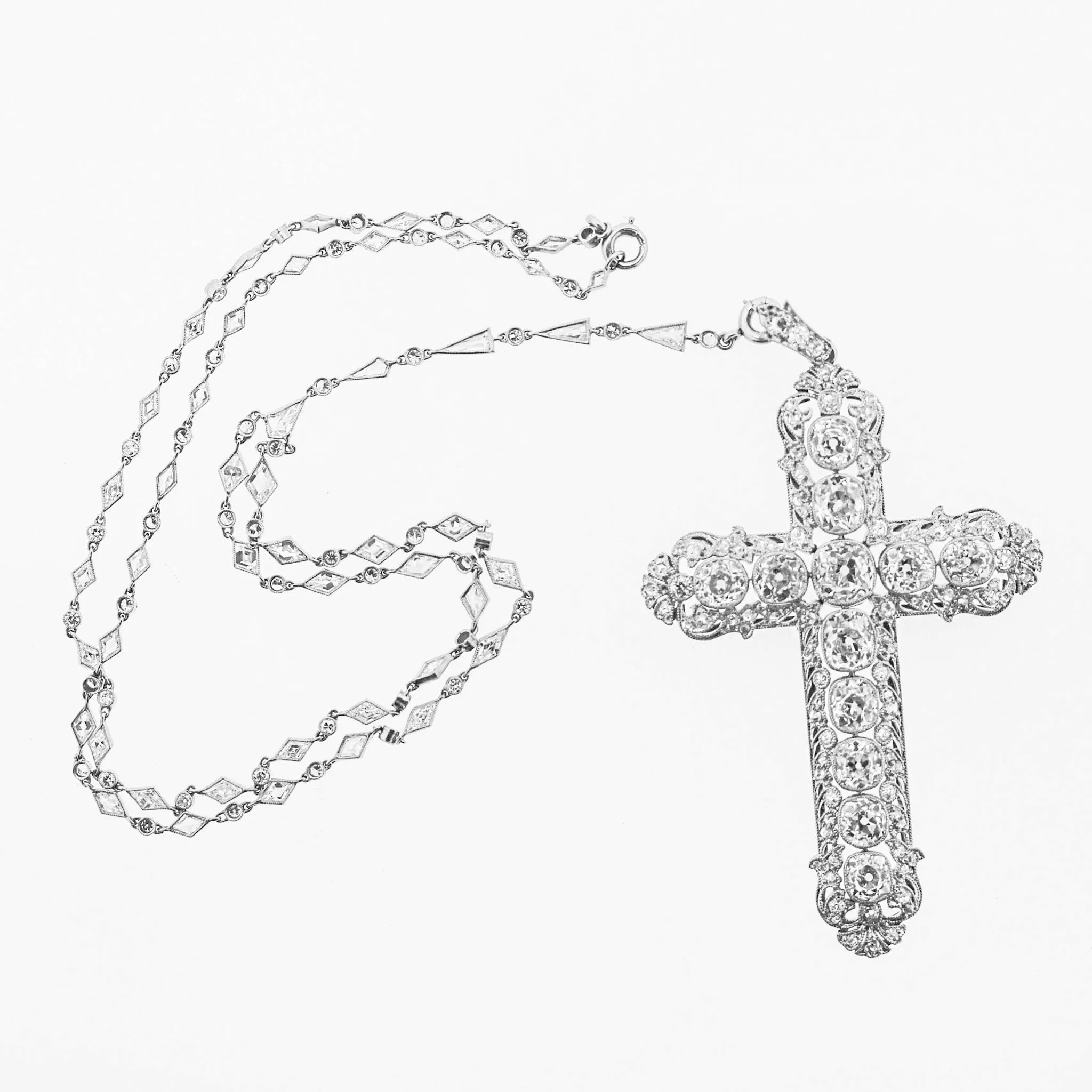 Magnificent Edwardian Diamond Platinum Cross Necklace