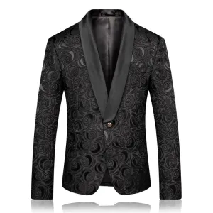 Mens Black Floral Tuxedo Jacket Paisley Shawl Lapel Suit Blazer Jacket for Dinner,Prom,Wedding | 8660-700