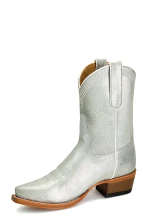 Miss Macie Bean Womens Silver Metallic Leather 8in Fashion Boots