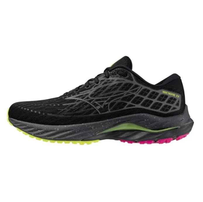 Mizuno Wave Inspire 20 Men's Running Shoes in Black/Silver/Sunny Lime AW24