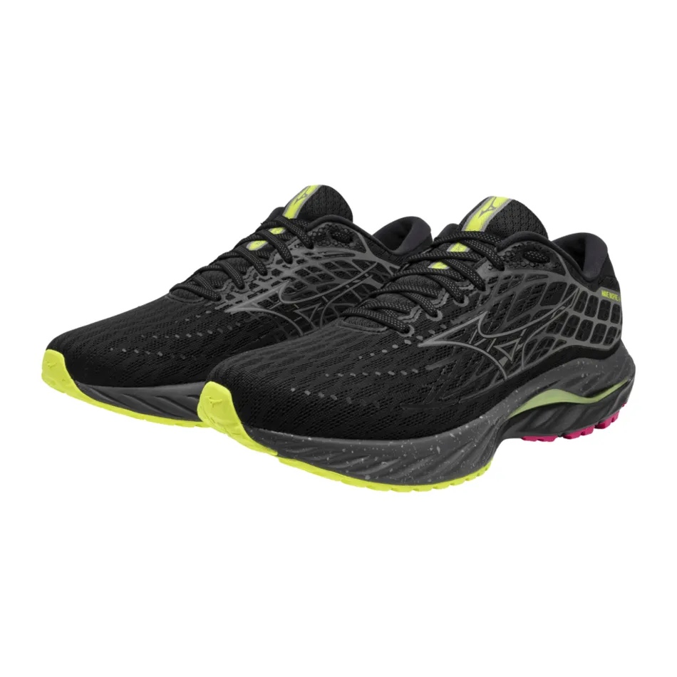 Mizuno Wave Inspire 20 Women's Running Shoes in Black/Silver/Sunny Lime AW24