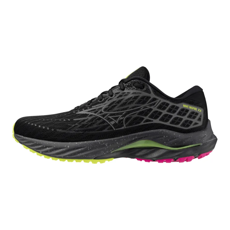 Mizuno Wave Inspire 20 Women's Running Shoes in Black/Silver/Sunny Lime AW24