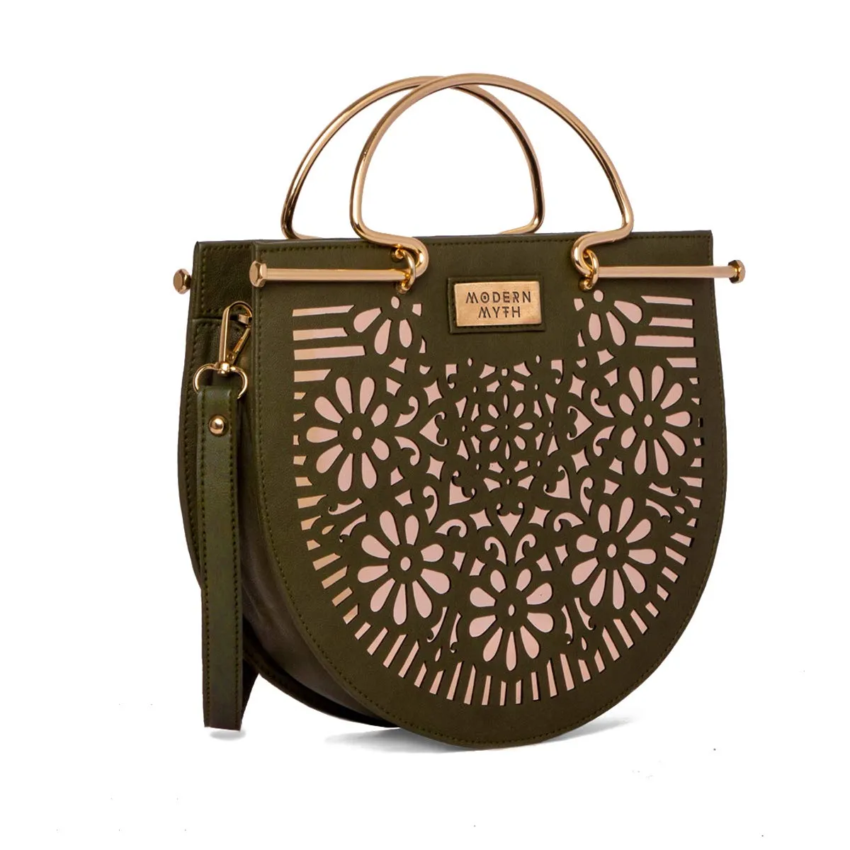 Modern Myth The Arc PU Material Embellished Casual Sling Bag for Women with Olive Geometric Print