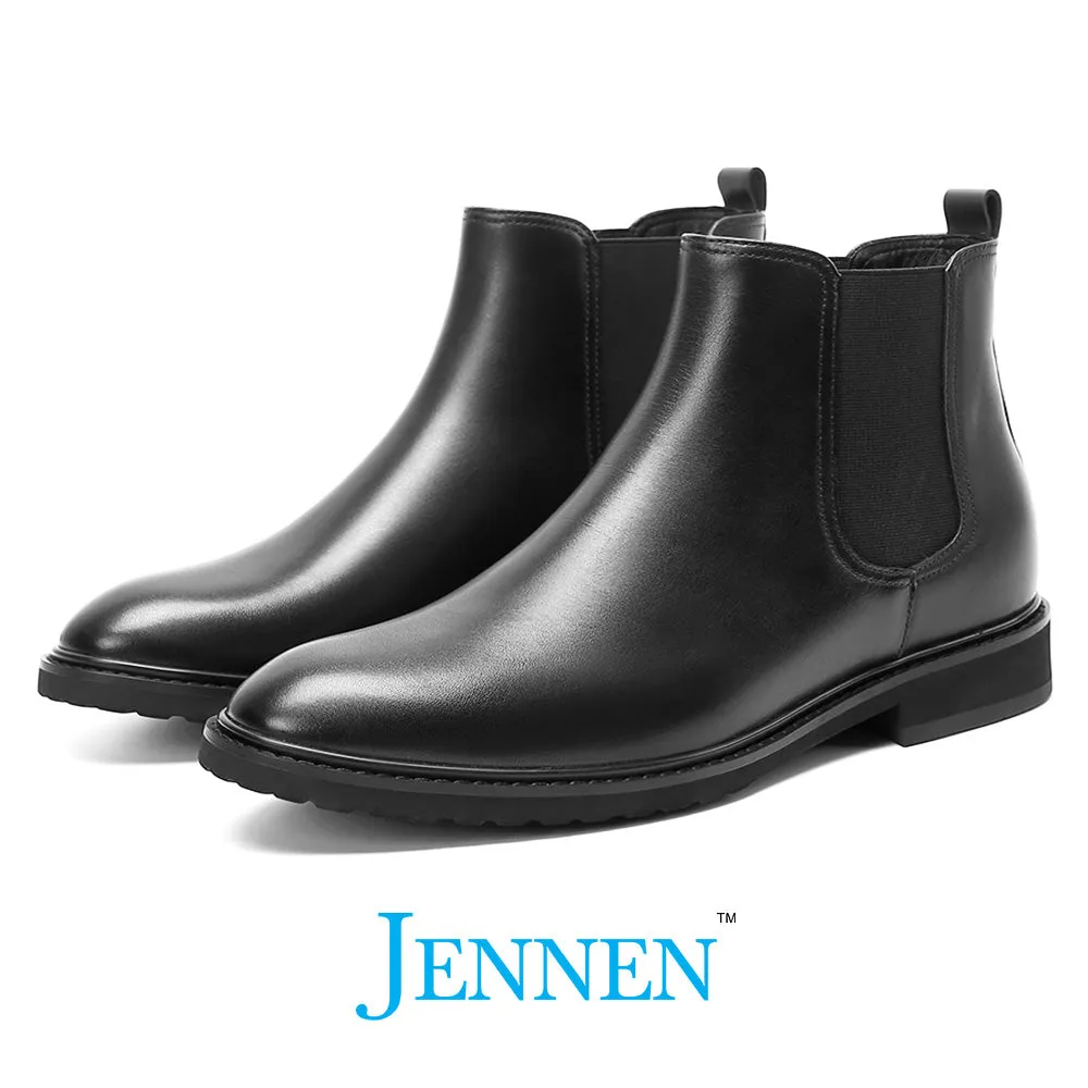 Mr. Tognetti 7cm | 2.8 inches All-Black Leather Height Increasing Boots