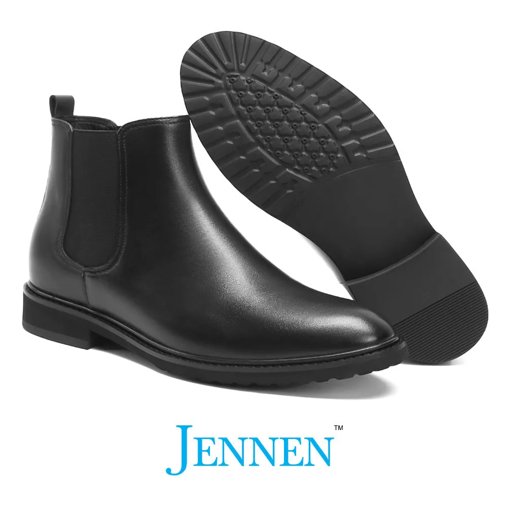 Mr. Tognetti 7cm | 2.8 inches All-Black Leather Height Increasing Boots