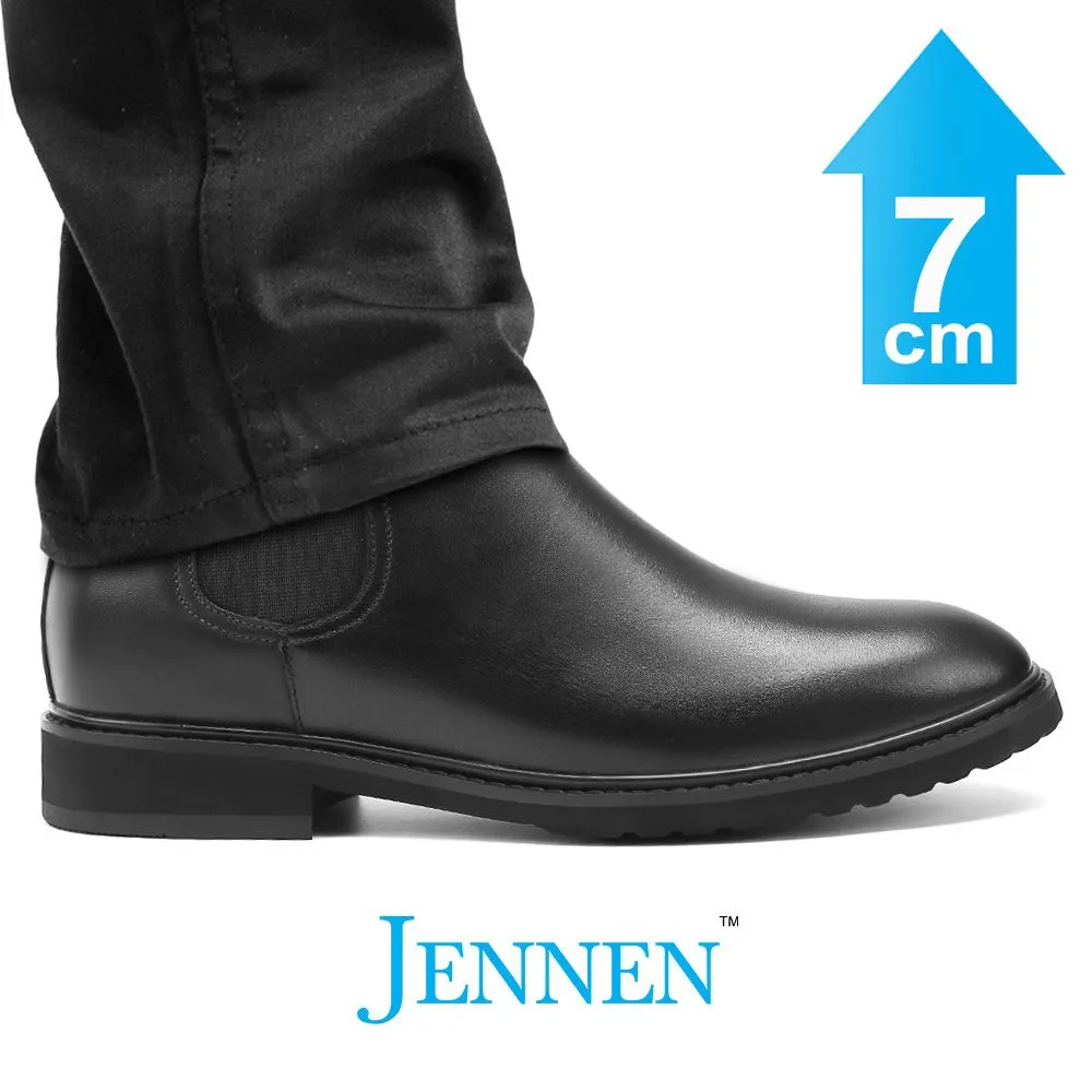 Mr. Tognetti 7cm | 2.8 inches All-Black Leather Height Increasing Boots