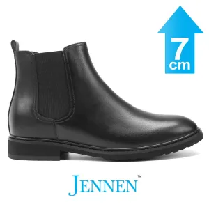 Mr. Tognetti 7cm | 2.8 inches All-Black Leather Height Increasing Boots