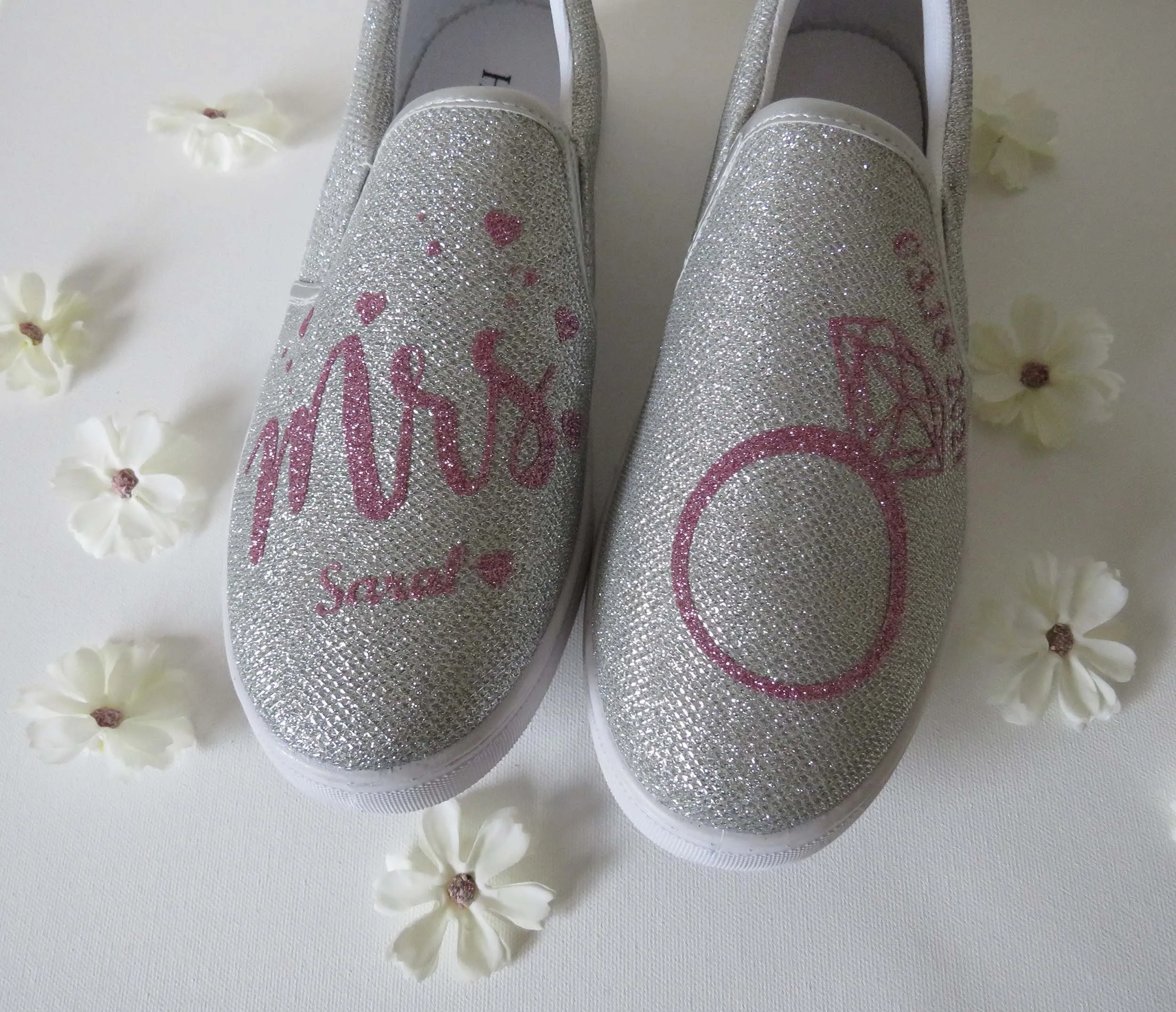 Mrs wedding Silver slip onShoes,   Personalized Women's Shoes, Ladies Canvas Ten