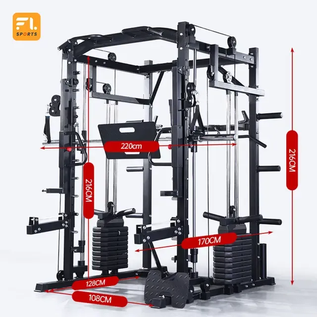 Multi-functional Smith Machine   Cable Crossover   Chest Press   Leg Press with Weight Stack (Squat Rack)