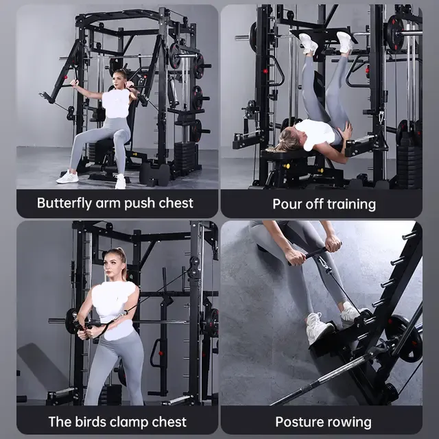 Multi-functional Smith Machine   Cable Crossover   Chest Press   Leg Press with Weight Stack (Squat Rack)