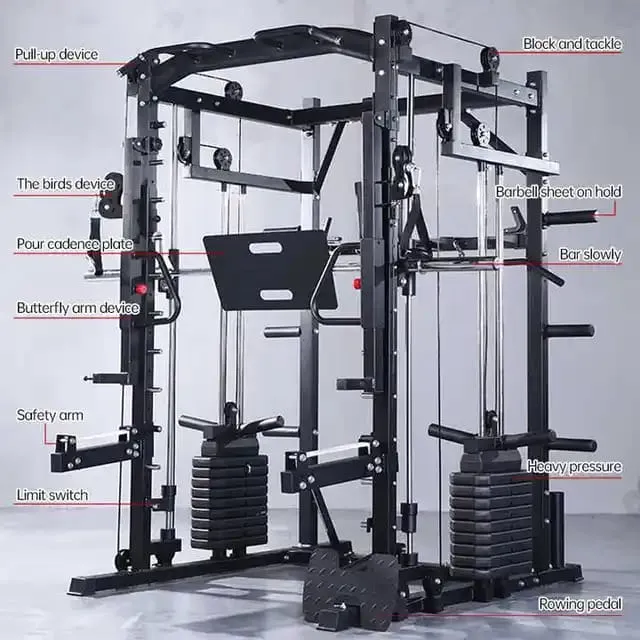 Multi-functional Smith Machine   Cable Crossover   Chest Press   Leg Press with Weight Stack (Squat Rack)