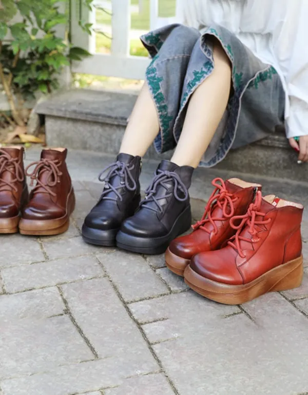 New Autumn Lace-up Retro Leather Platform Boots