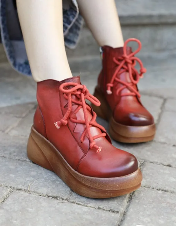 New Autumn Lace-up Retro Leather Platform Boots