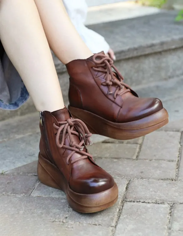 New Autumn Lace-up Retro Leather Platform Boots