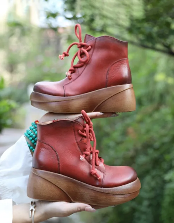 New Autumn Lace-up Retro Leather Platform Boots