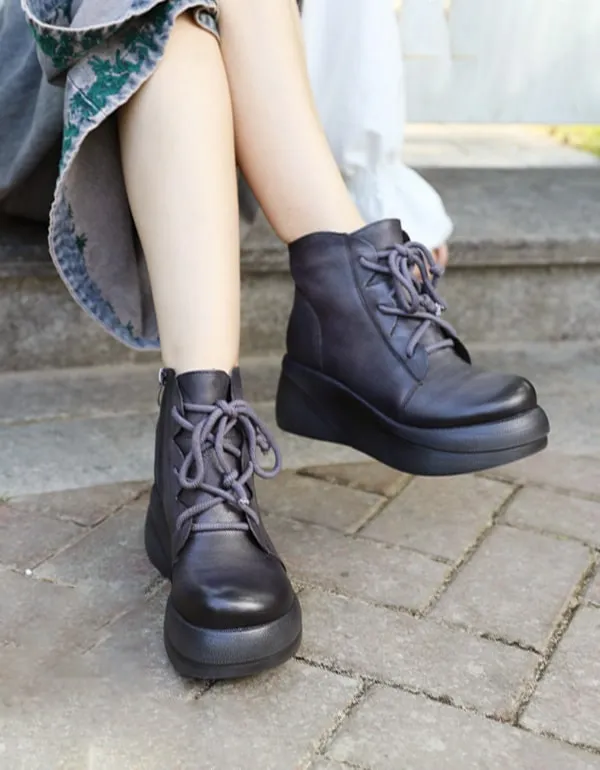 New Autumn Lace-up Retro Leather Platform Boots