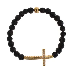 Nialaya Elegant Gold & Black Lava Stone Bracelet