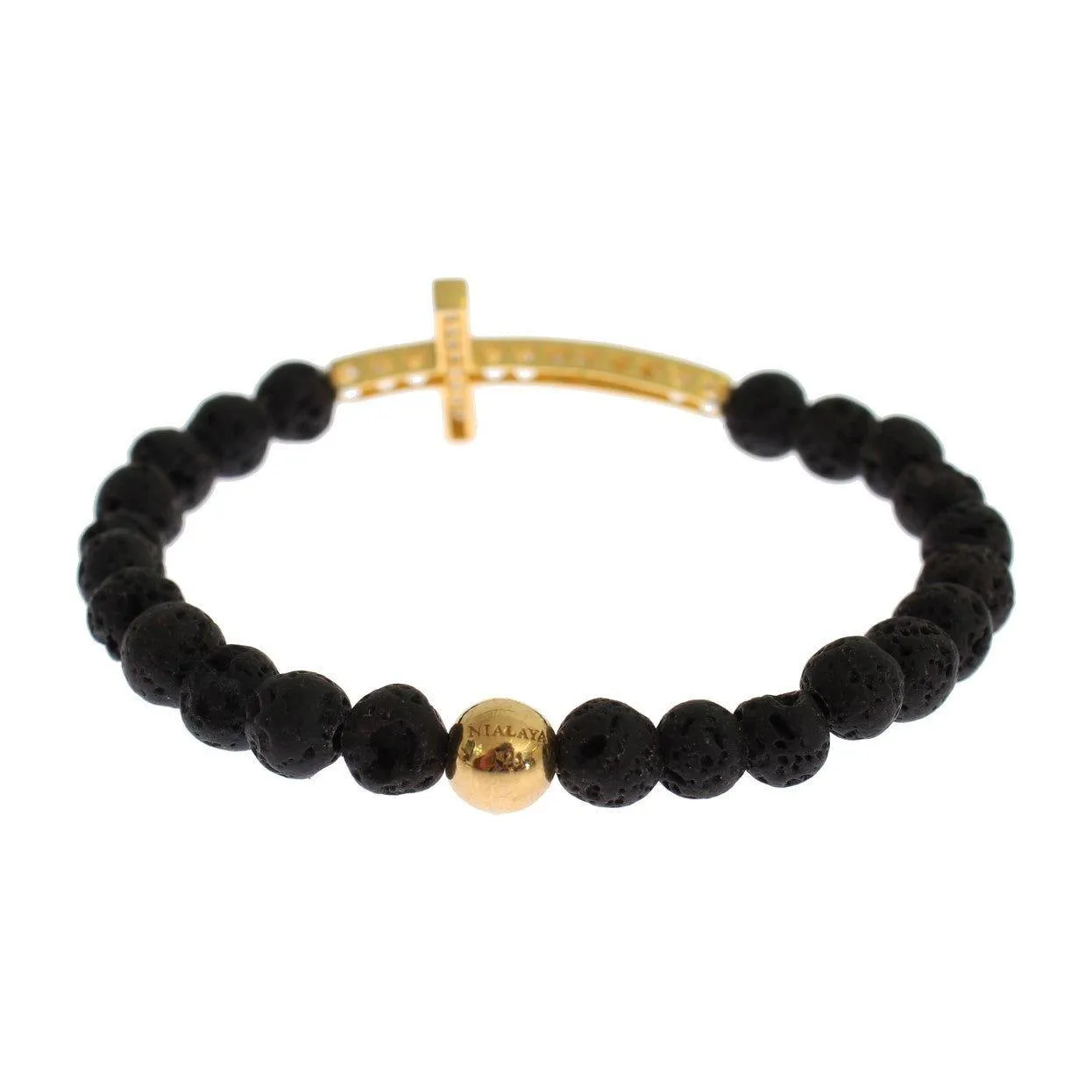 Nialaya Elegant Gold & Black Lava Stone Bracelet