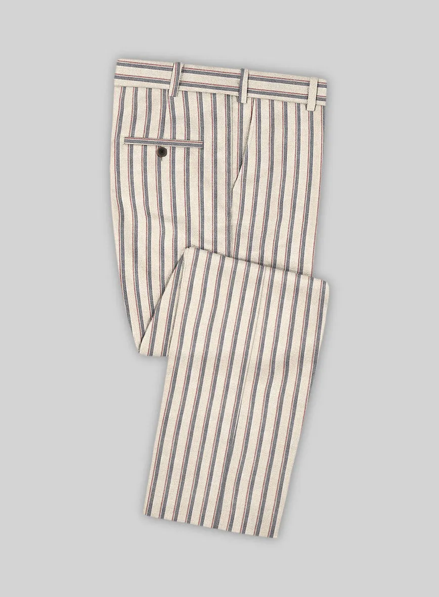 Noble Elena Cream Stripe Wool Silk Linen Pants