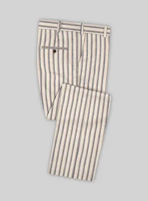 Noble Elena Cream Stripe Wool Silk Linen Pants